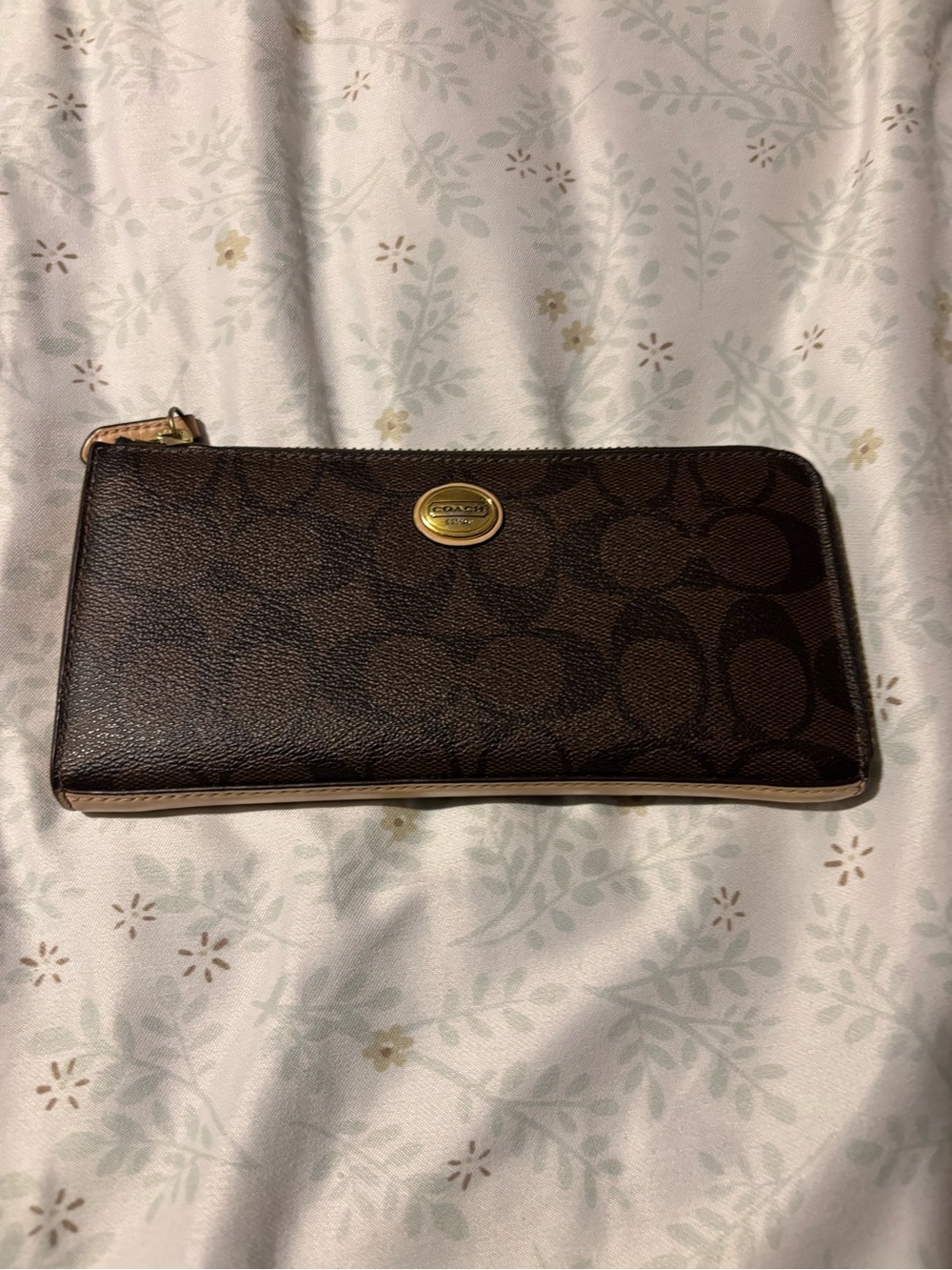 Coach Brown Signature Zip Logo Wallet